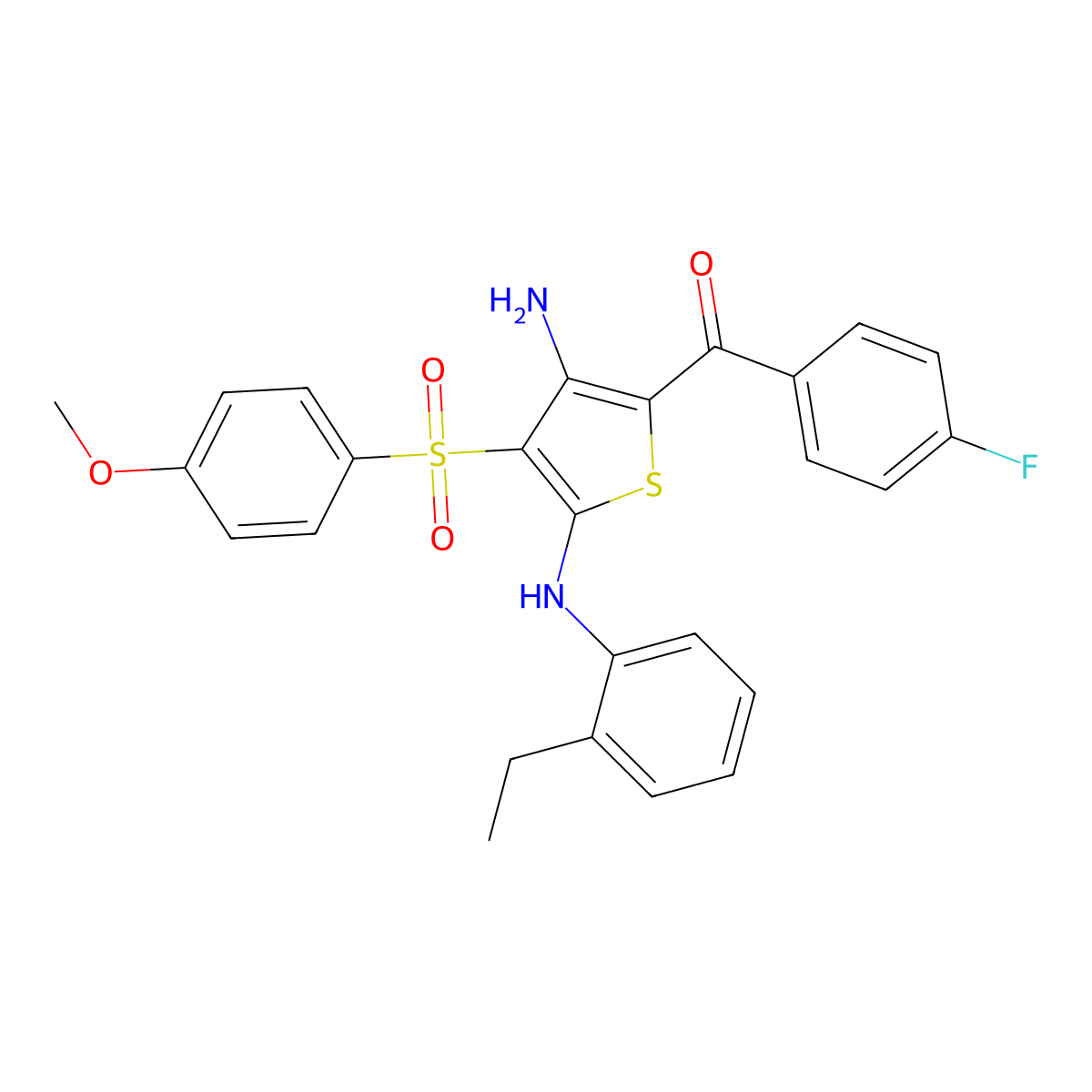 (3-Amino-5-((2-ethylphenyl)amino)-4-((4-methoxyphenyl)sulfonyl)thiophen-2-yl)(4-fluorophenyl)methanone molecular structure, CAS 1115373-46-0