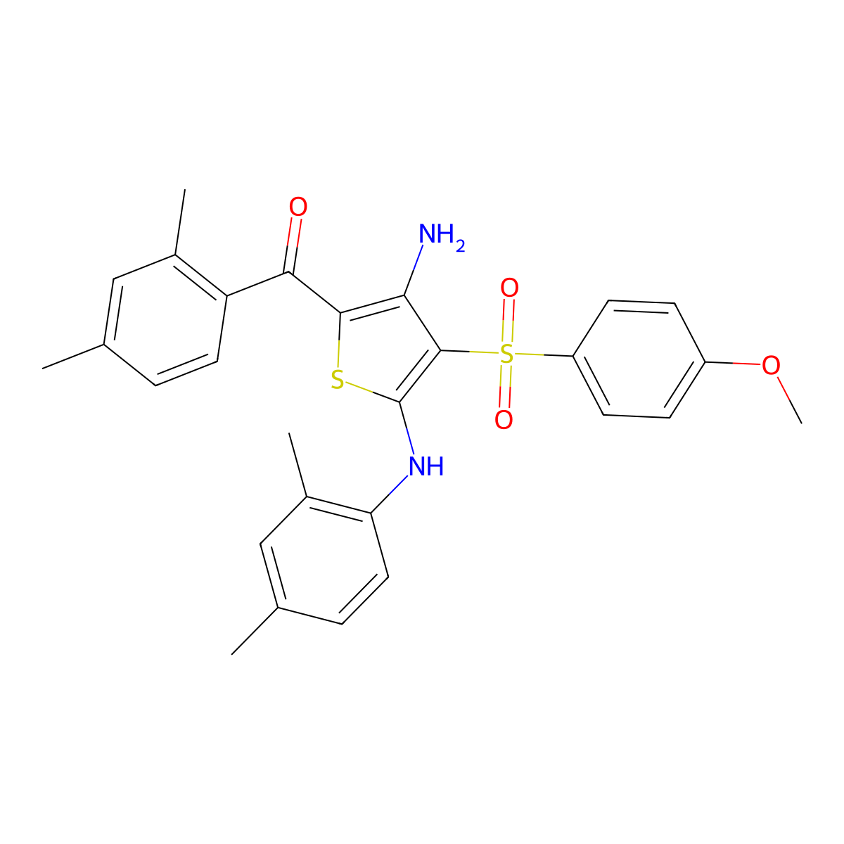 (3-Amino-5-((2,4-dimethylphenyl)amino)-4-((4-methoxyphenyl)sulfonyl)thiophen-2-yl)(2,4-dimethylphenyl)methanone molecular structure, CAS 1115373-49-3