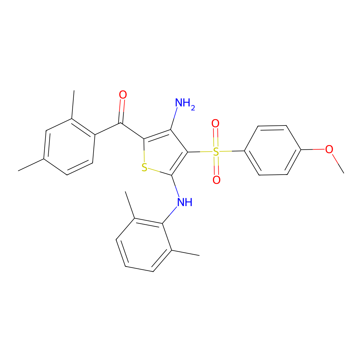 (3-Amino-5-((2,6-dimethylphenyl)amino)-4-((4-methoxyphenyl)sulfonyl)thiophen-2-yl)(2,4-dimethylphenyl)methanone molecular structure, CAS 1115373-59-5