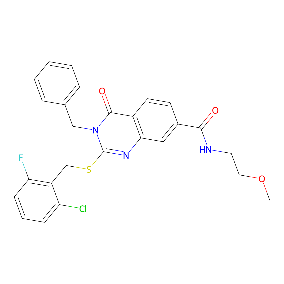 3-benzyl-2-((2-chloro-6-fluorobenzyl)thio)-N-(2-methoxyethyl)-4-oxo-3,4-dihydroquinazoline-7-carboxamide molecular structure, CAS 1115382-08-5