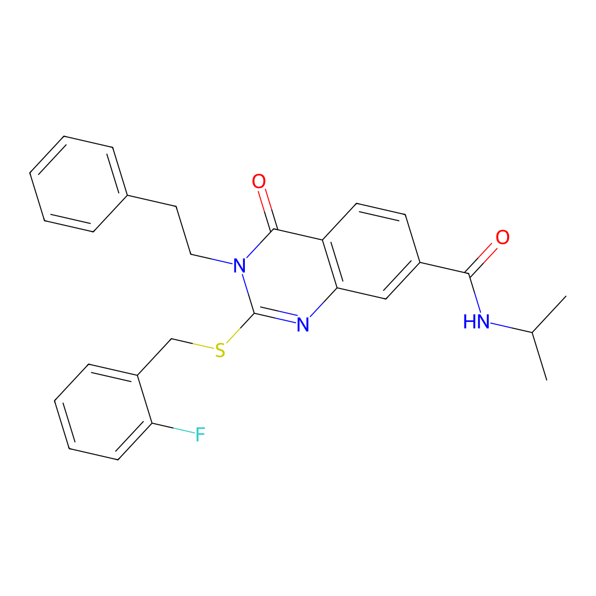 2-((2-fluorobenzyl)thio)-N-isopropyl-4-oxo-3-phenethyl-3,4-dihydroquinazoline-7-carboxamide molecular structure, CAS 1115382-36-9