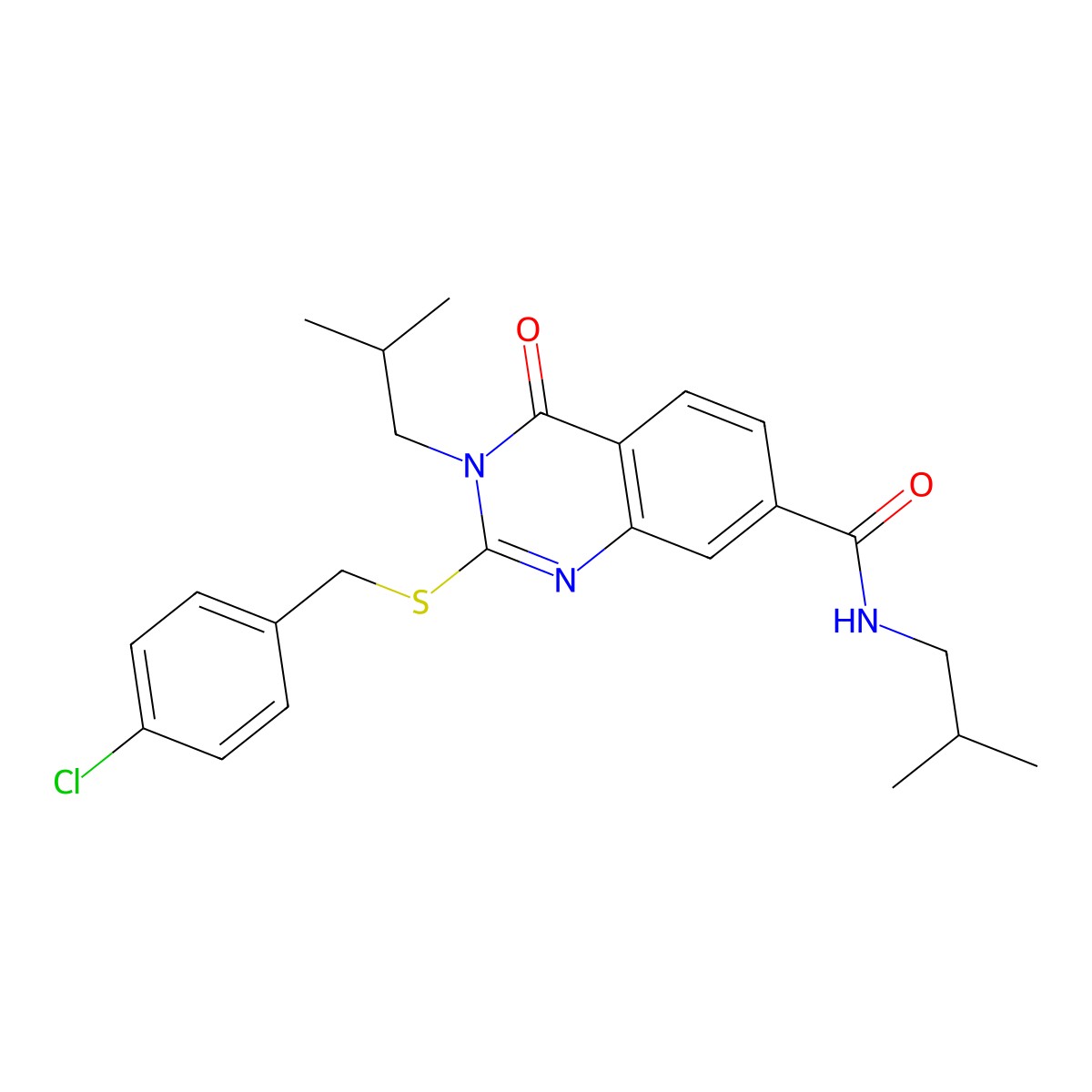 2-((4-chlorobenzyl)thio)-N,3-diisobutyl-4-oxo-3,4-dihydroquinazoline-7-carboxamide molecular structure, CAS 1115382-74-5