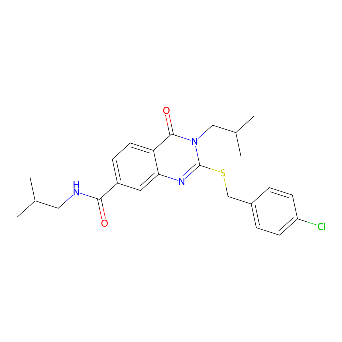 2-((4-chlorobenzyl)thio)-N,3-diisobutyl-4-oxo-3,4-dihydroquinazoline-7-carboxamide molecular structure, CAS 1115382-74-5