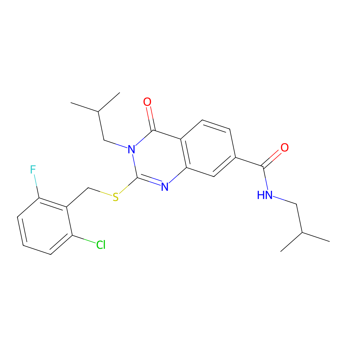 2-((2-chloro-6-fluorobenzyl)thio)-N,3-diisobutyl-4-oxo-3,4-dihydroquinazoline-7-carboxamide molecular structure, CAS 1115382-76-7
