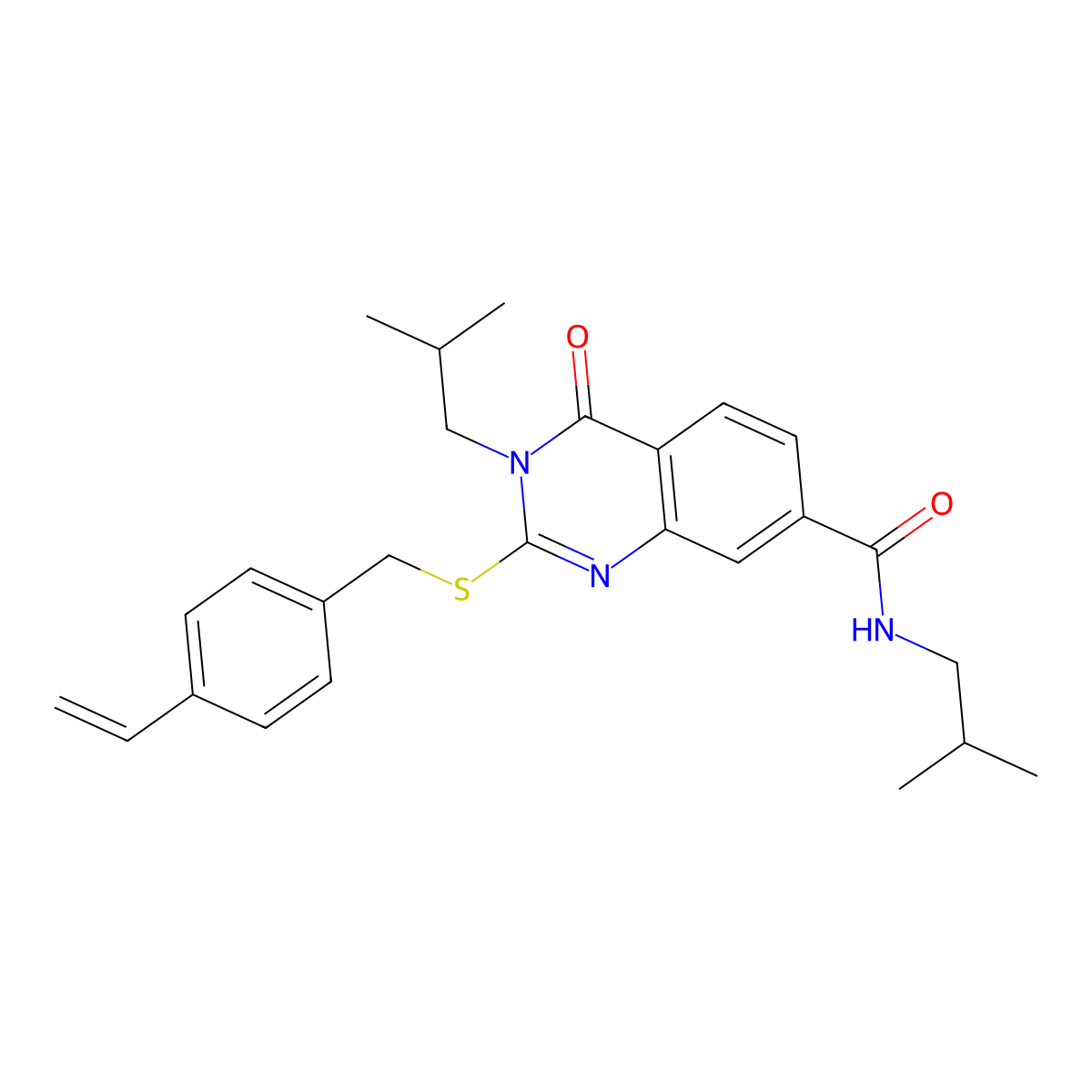 N,3-diisobutyl-4-oxo-2-((4-vinylbenzyl)thio)-3,4-dihydroquinazoline-7-carboxamide molecular structure, CAS 1115382-78-9