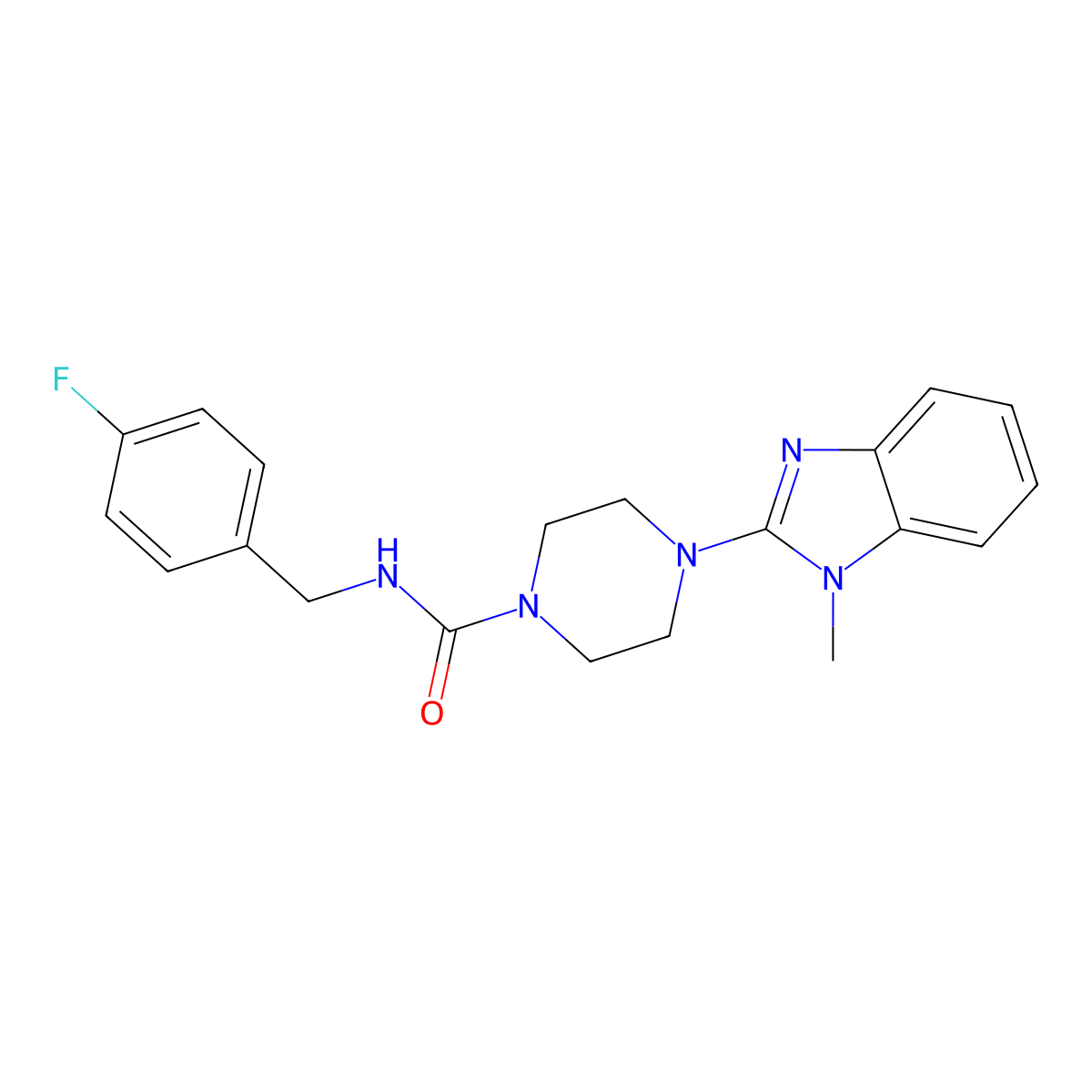 N-(4-fluorobenzyl)-4-(1-methyl-1H-1,3-benzimidazol-2-yl)tetrahydro-1(2H)-pyrazinecarboxamide molecular structure, CAS 1115390-39-0