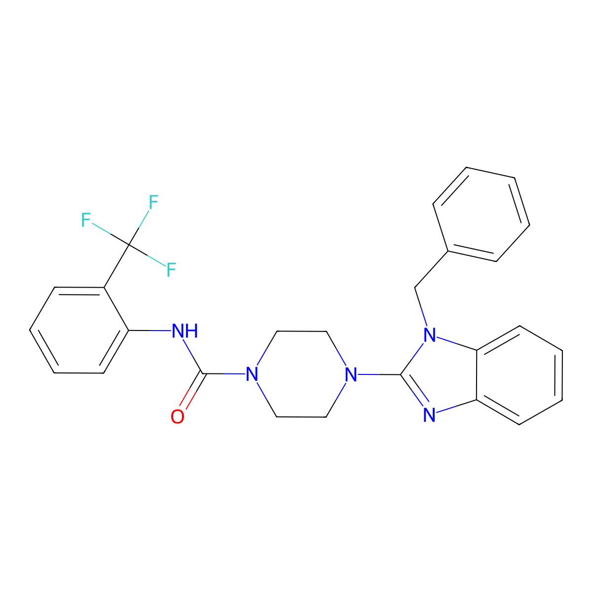 4-(1-benzyl-1H-benzimidazol-2-yl)-N-[2-(trifluoromethyl)phenyl]piperazine-1-carboxamide molecular structure, CAS 1115390-75-4