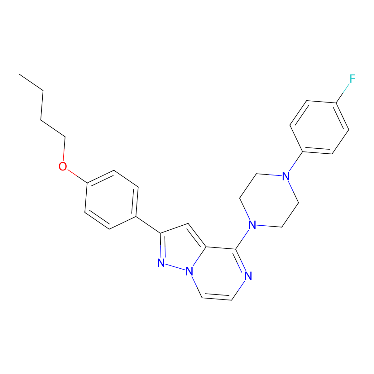 1-[2-(4-Butoxyphenyl)pyrazolo[1,5-a]pyrazin-4-yl]-4-(4-fluorophenyl)piperazine molecular structure, CAS 1115391-69-9