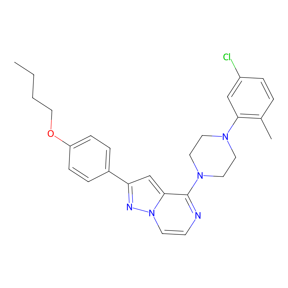 2-(4-Butoxyphenyl)-4-(4-(5-chloro-2-methylphenyl)piperazin-1-yl)pyrazolo[1,5-a]pyrazine molecular structure, CAS 1115391-71-3