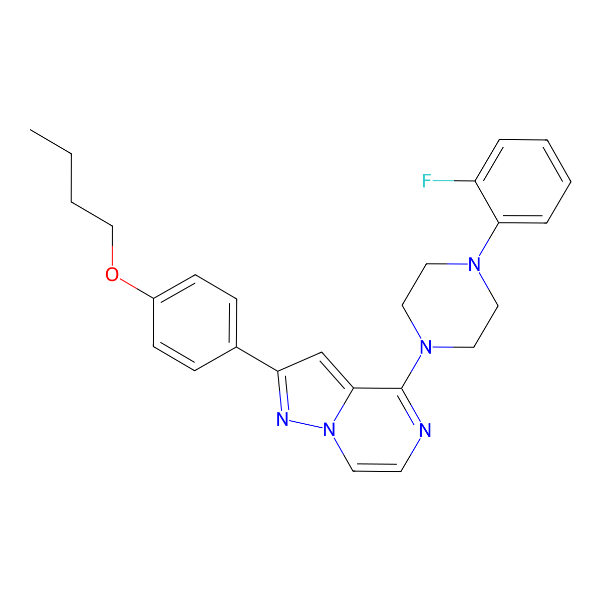 1-[2-(4-Butoxyphenyl)pyrazolo[1,5-a]pyrazin-4-yl]-4-(2-fluorophenyl)piperazine molecular structure, CAS 1115391-72-4