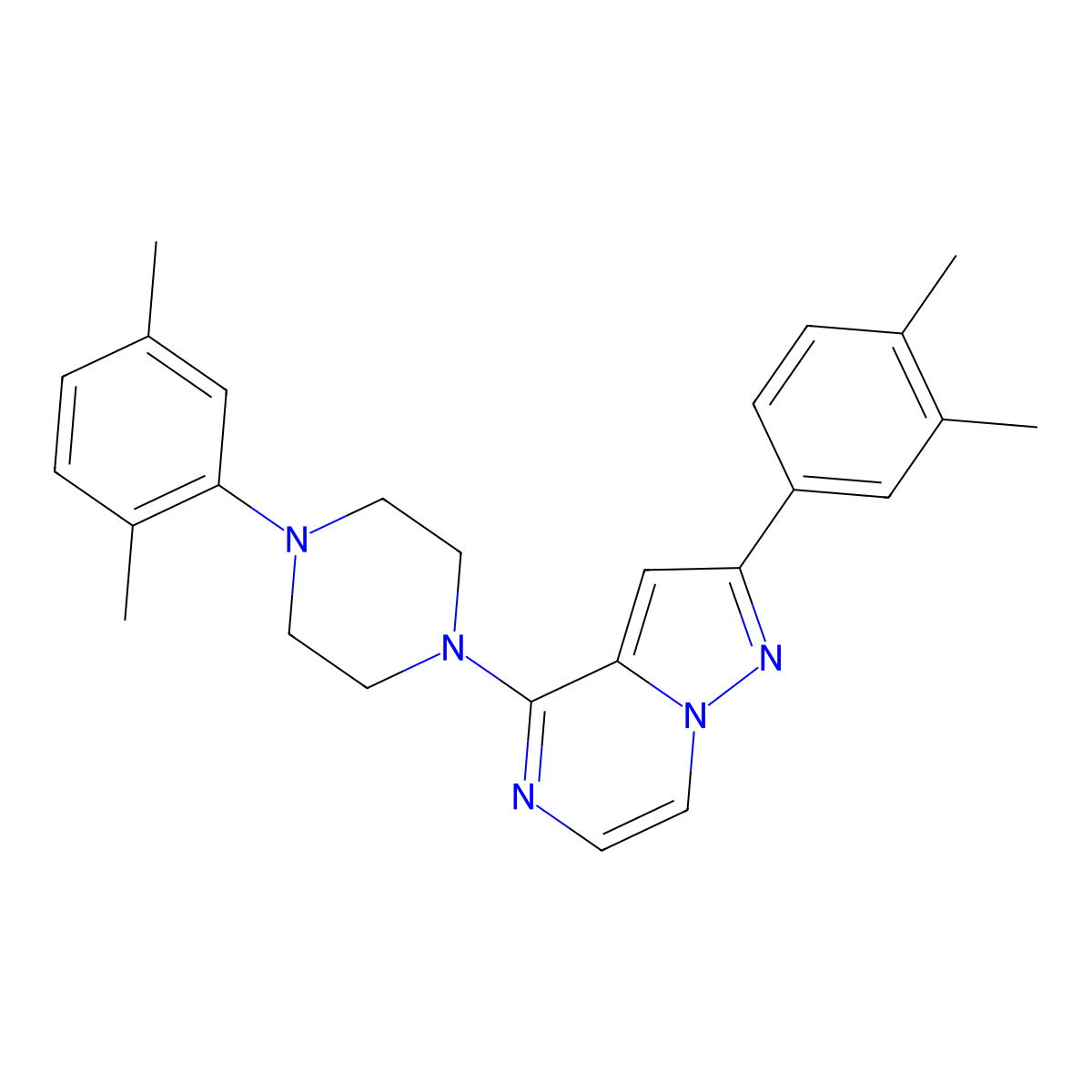 2-(3,4-Dimethylphenyl)-4-(4-(2,5-dimethylphenyl)piperazin-1-yl)pyrazolo[1,5-a]pyrazine molecular structure, CAS 1115391-73-5
