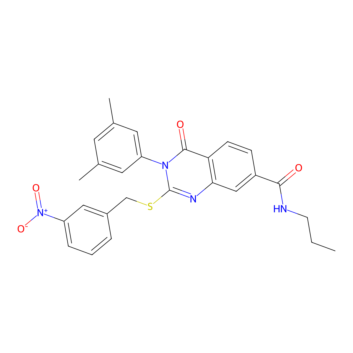 3-(3,5-dimethylphenyl)-2-((3-nitrobenzyl)thio)-4-oxo-N-propyl-3,4-dihydroquinazoline-7-carboxamide molecular structure, CAS 1115396-66-1