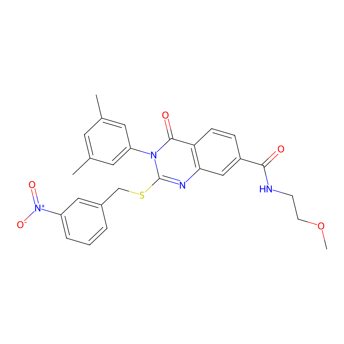 3-(3,5-dimethylphenyl)-N-(2-methoxyethyl)-2-((3-nitrobenzyl)thio)-4-oxo-3,4-dihydroquinazoline-7-carboxamide molecular structure, CAS 1115396-71-8