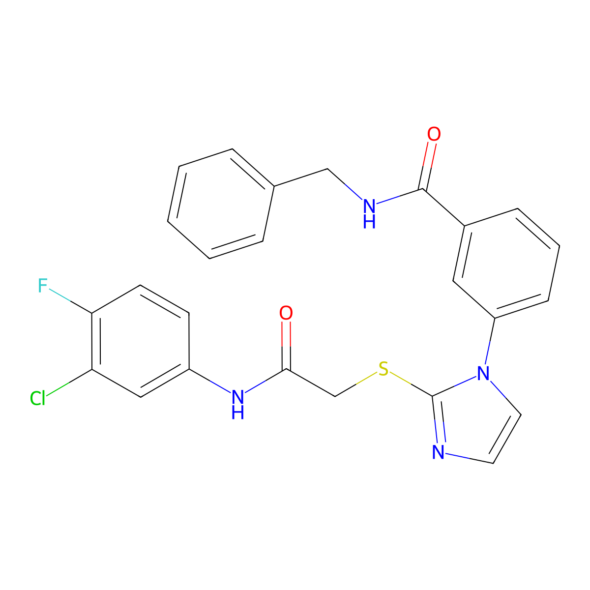 N-benzyl-3-[2-({[(3-chloro-4-fluorophenyl)carbamoyl]methyl}sulfanyl)-1H-imidazol-1-yl]benzamide molecular structure, CAS 1115403-35-4
