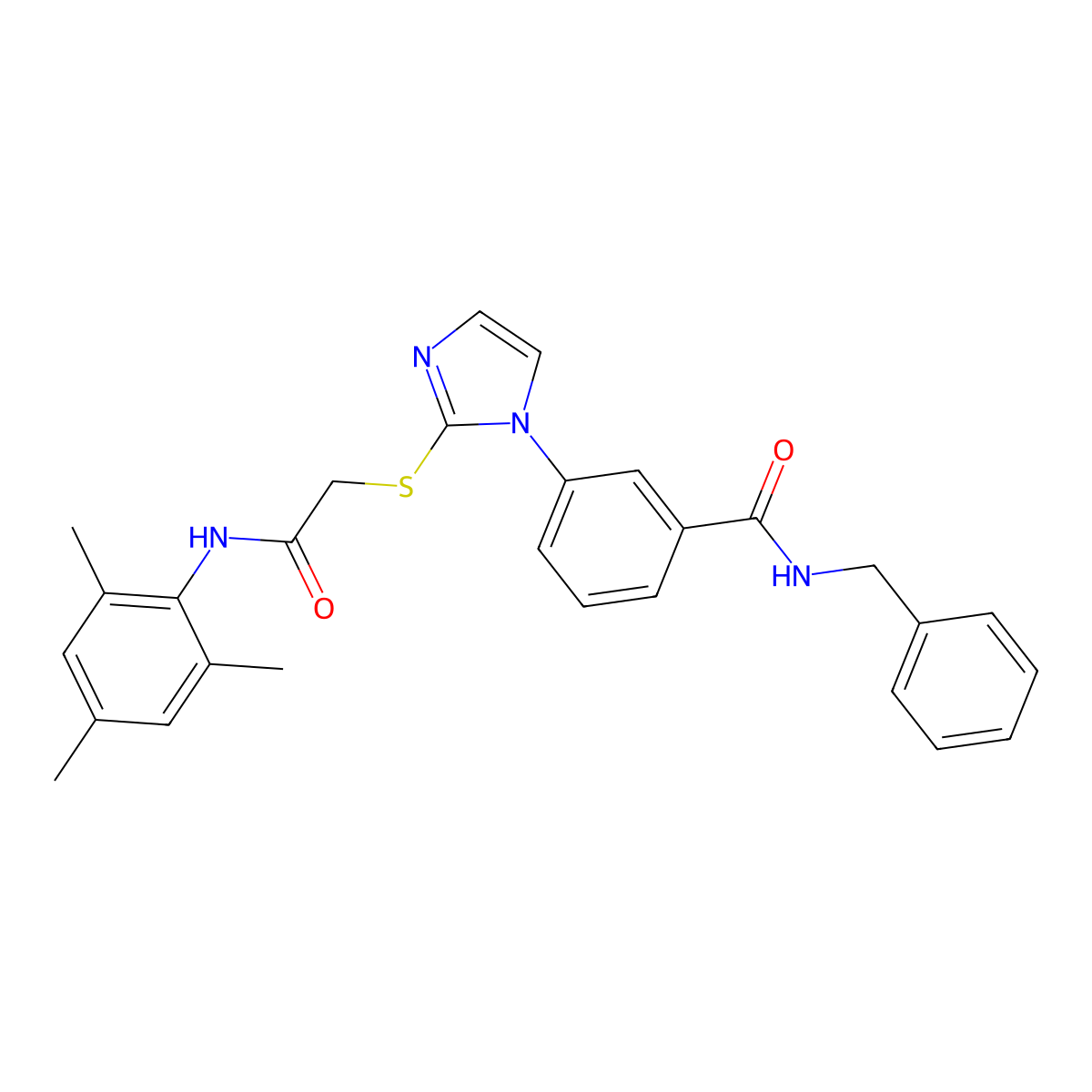 N-benzyl-3-(2-((2-(mesitylamino)-2-oxoethyl)thio)-1H-imidazol-1-yl)benzamide molecular structure, CAS 1115403-38-7