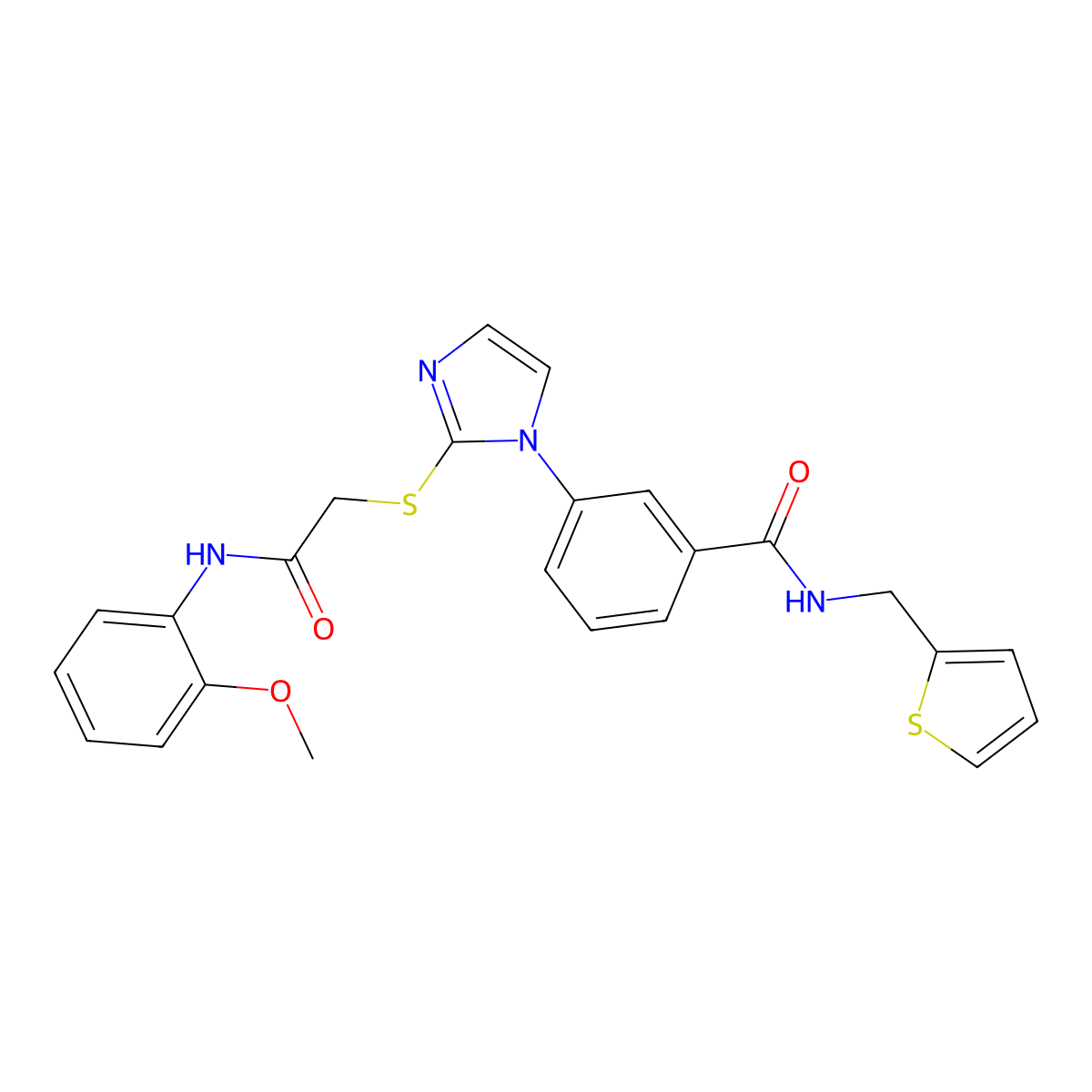 3-(2-((2-((2-methoxyphenyl)amino)-2-oxoethyl)thio)-1H-imidazol-1-yl)-N-(thiophen-2-ylmethyl)benzamide molecular structure, CAS 1115403-47-8
