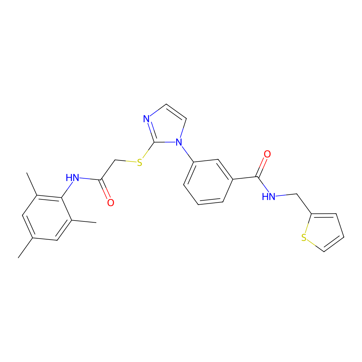 3-(2-((2-(mesitylamino)-2-oxoethyl)thio)-1H-imidazol-1-yl)-N-(thiophen-2-ylmethyl)benzamide molecular structure, CAS 1115403-50-3