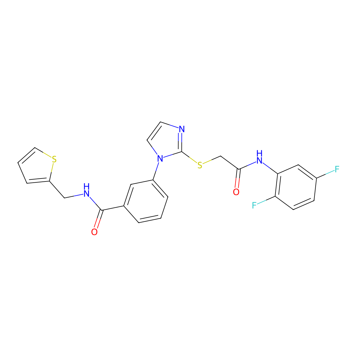3-[2-({[(2,5-difluorophenyl)carbamoyl]methyl}sulfanyl)-1H-imidazol-1-yl]-N-[(thiophen-2-yl)methyl]benzamide molecular structure, CAS 1115403-51-4