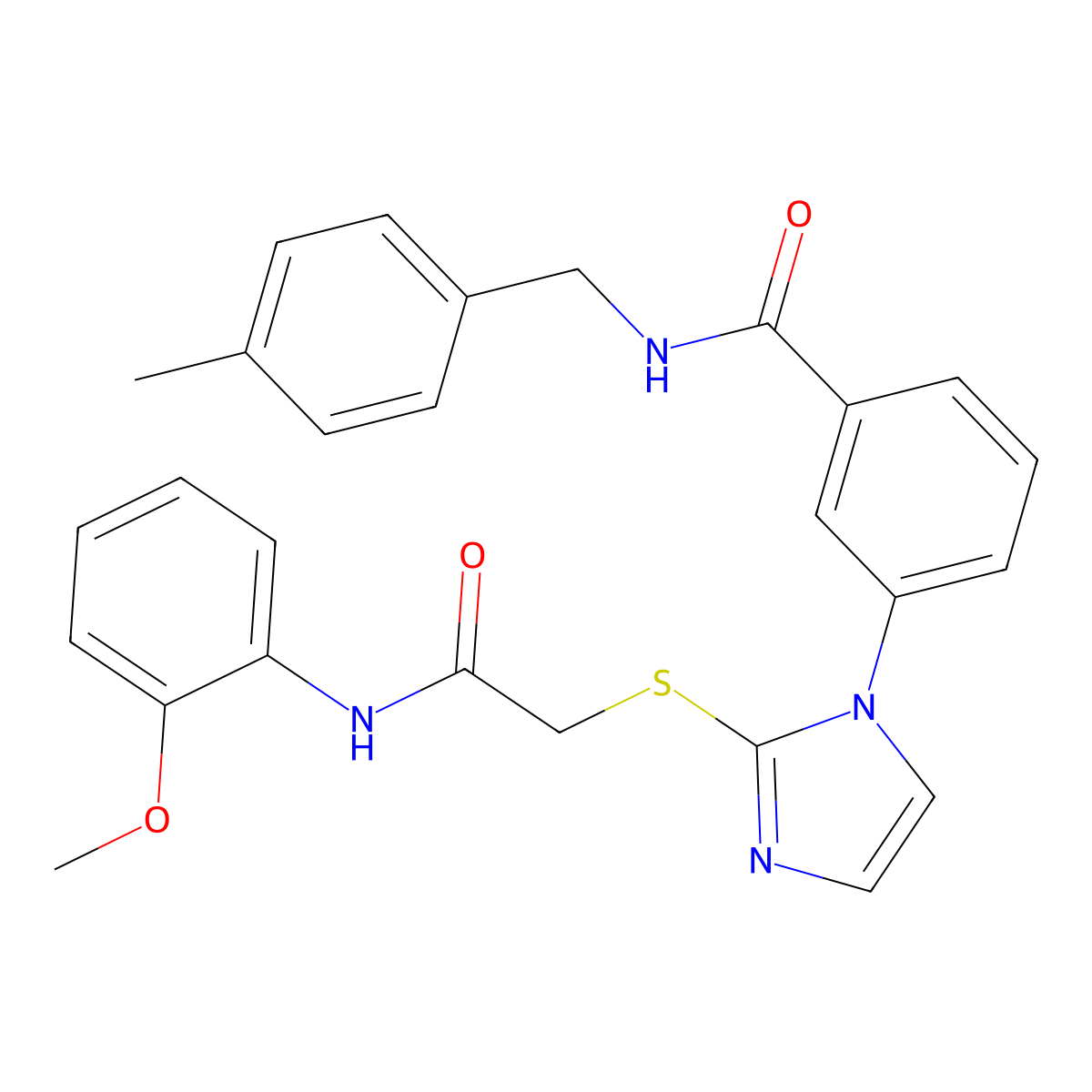 3-[2-({[(2-methoxyphenyl)carbamoyl]methyl}sulfanyl)-1H-imidazol-1-yl]-N-[(4-methylphenyl)methyl]benzamide molecular structure, CAS 1115403-54-7