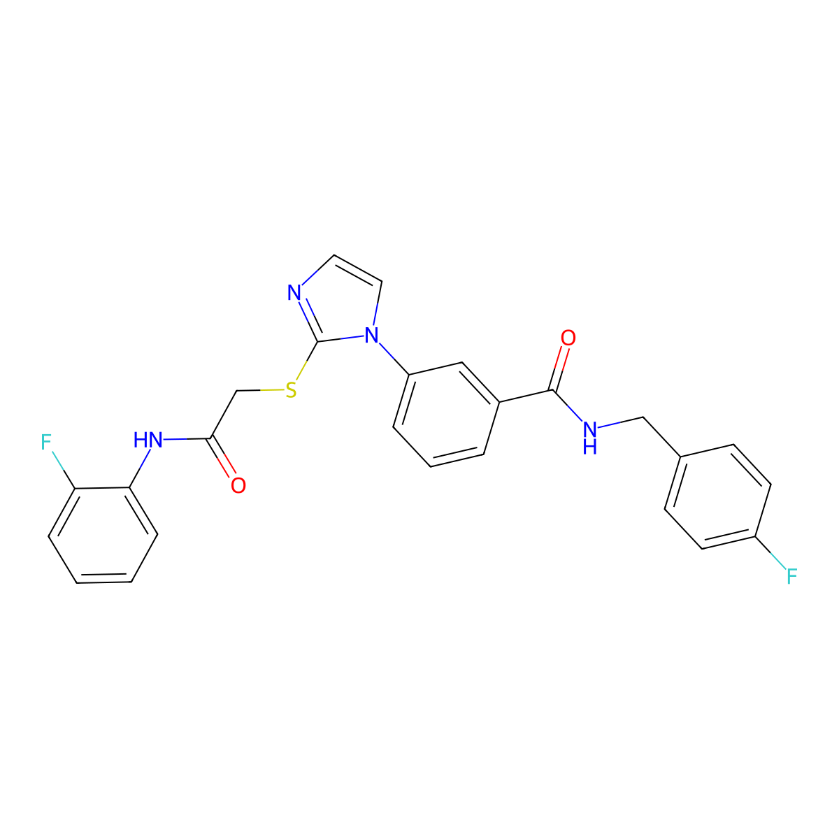 3-[2-({[(2-fluorophenyl)carbamoyl]methyl}sulfanyl)-1H-imidazol-1-yl]-N-[(4-fluorophenyl)methyl]benzamide molecular structure, CAS 1115403-58-1