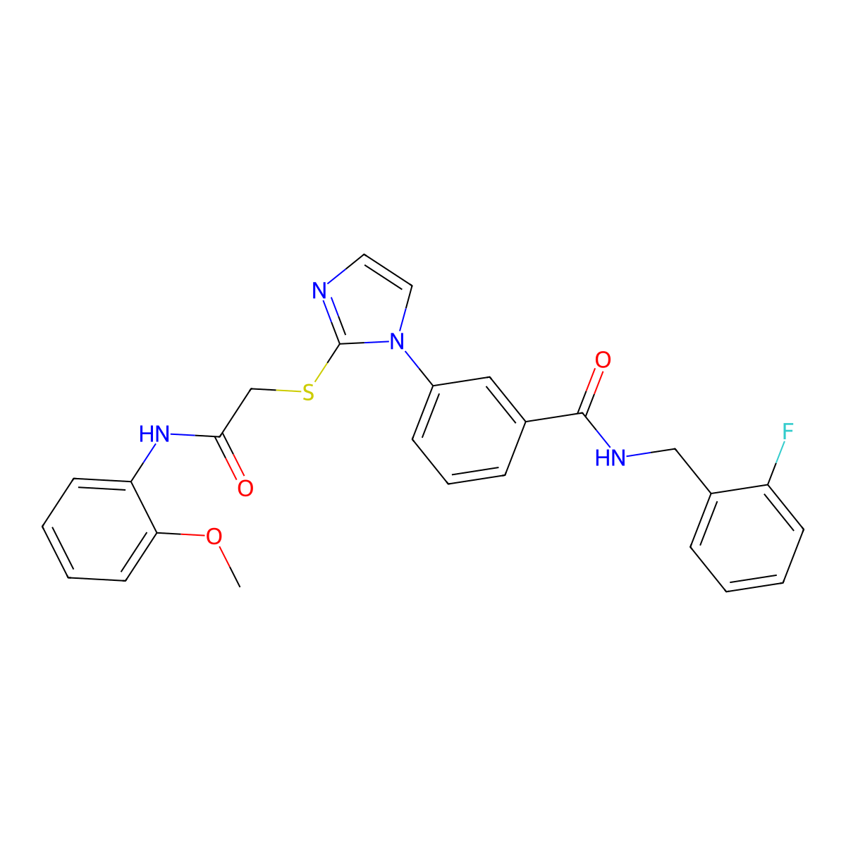N-[(2-fluorophenyl)methyl]-3-[2-({[(2-methoxyphenyl)carbamoyl]methyl}sulfanyl)-1H-imidazol-1-yl]benzamide molecular structure, CAS 1115403-60-5