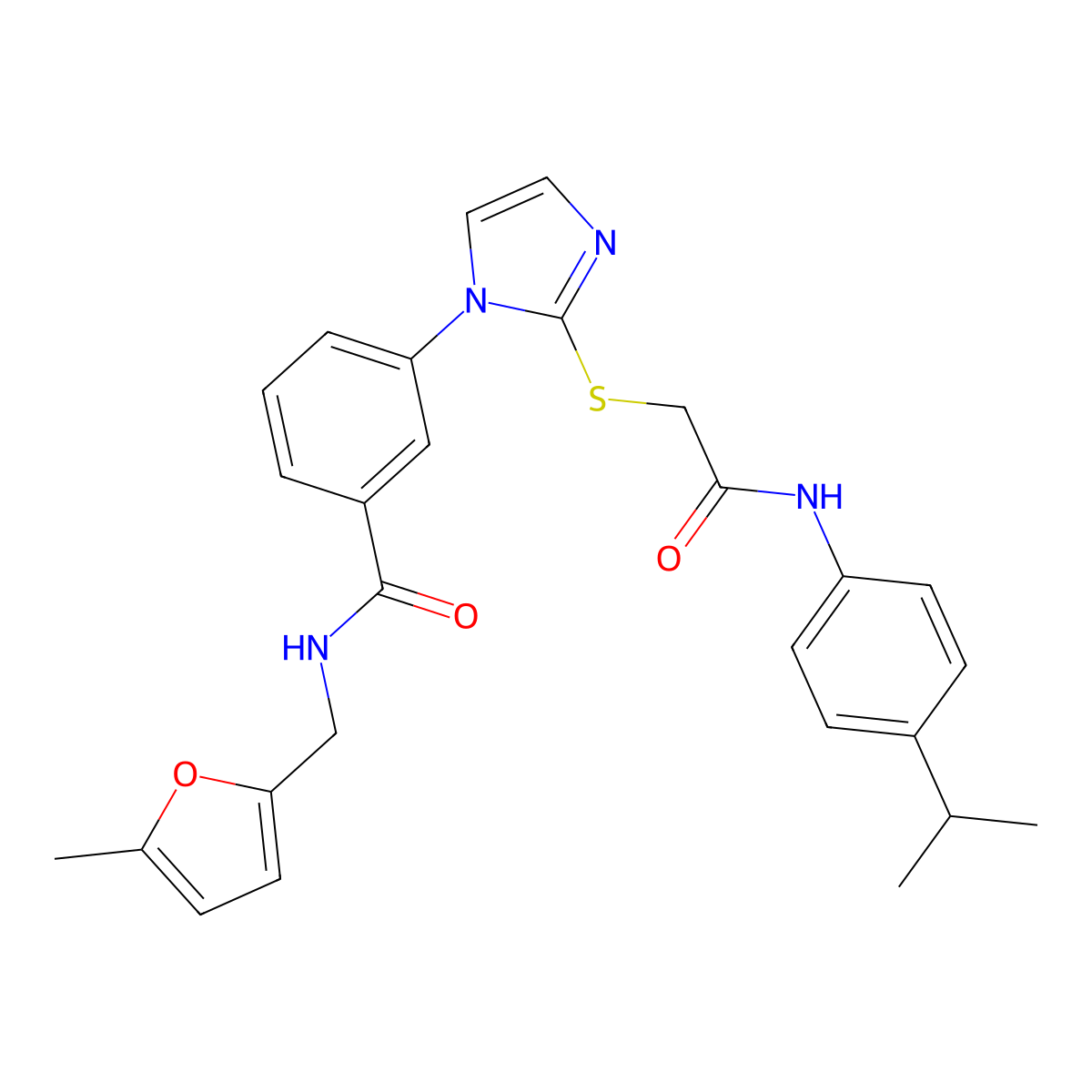 N-[(5-methylfuran-2-yl)methyl]-3-{2-[({[4-(propan-2-yl)phenyl]carbamoyl}methyl)sulfanyl]-1H-imidazol-1-yl}benzamide molecular structure, CAS 1115403-65-0