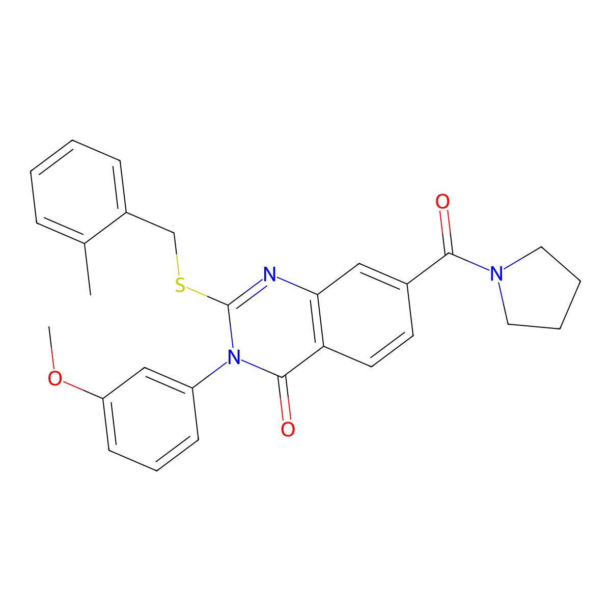 3-(3-methoxyphenyl)-2-((2-methylbenzyl)thio)-7-(pyrrolidine-1-carbonyl)quinazolin-4(3H)-one molecular structure, CAS 1115405-60-1