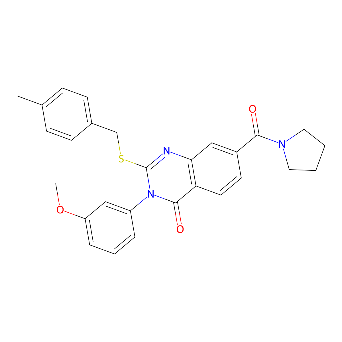 3-(3-methoxyphenyl)-2-((4-methylbenzyl)thio)-7-(pyrrolidine-1-carbonyl)quinazolin-4(3H)-one molecular structure, CAS 1115405-62-3