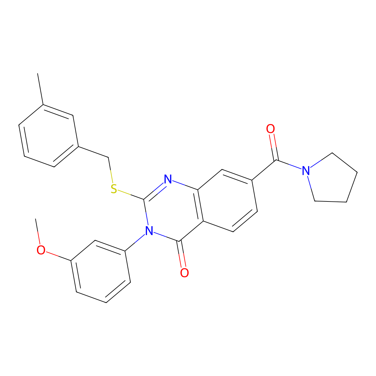 3-(3-methoxyphenyl)-2-((3-methylbenzyl)thio)-7-(pyrrolidine-1-carbonyl)quinazolin-4(3H)-one molecular structure, CAS 1115405-63-4