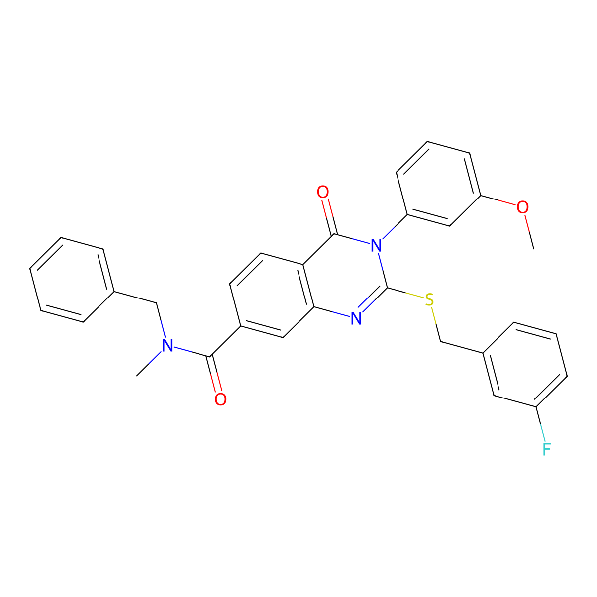 N-benzyl-2-((3-fluorobenzyl)thio)-3-(3-methoxyphenyl)-N-methyl-4-oxo-3,4-dihydroquinazoline-7-carboxamide molecular structure, CAS 1115405-69-0