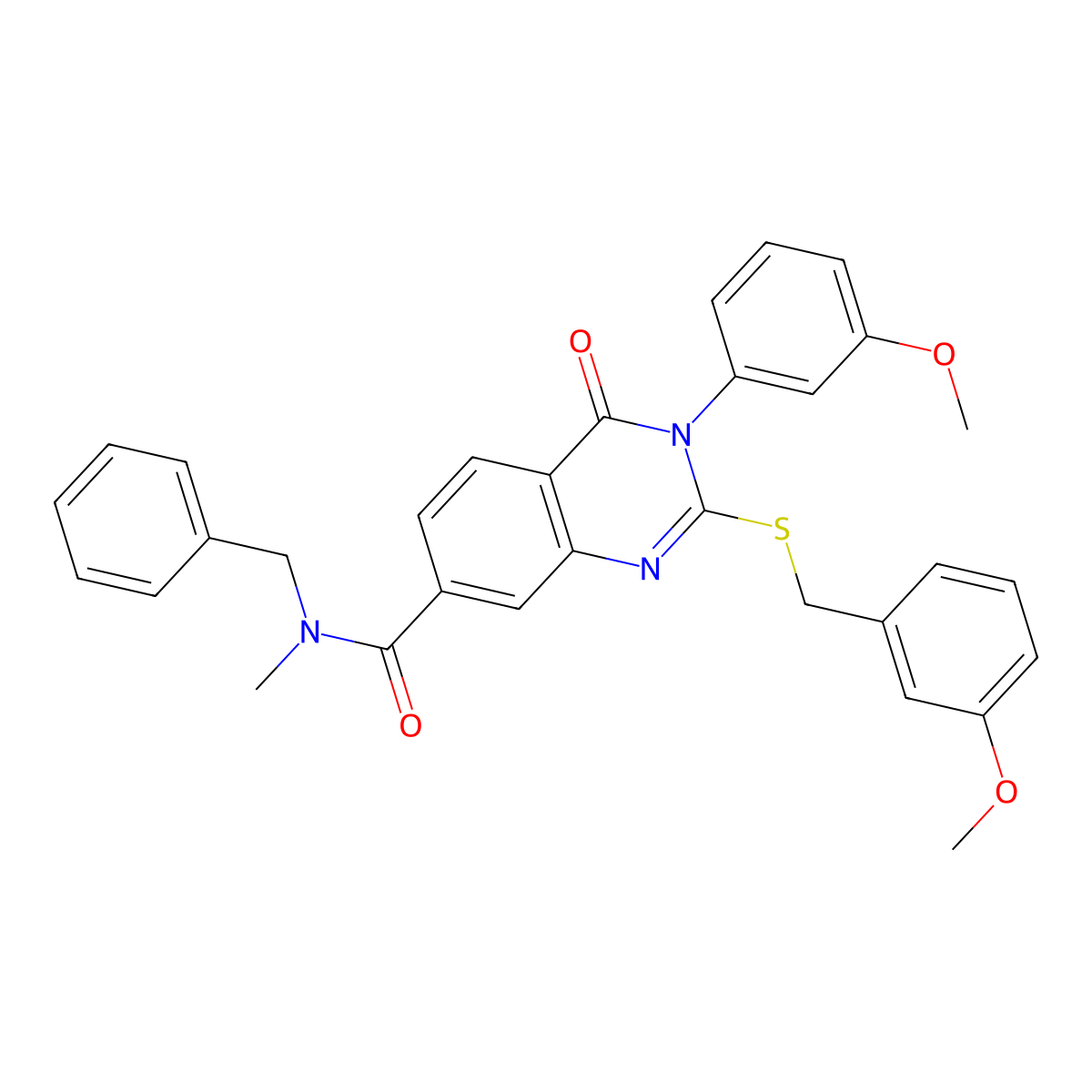 N-benzyl-2-((3-methoxybenzyl)thio)-3-(3-methoxyphenyl)-N-methyl-4-oxo-3,4-dihydroquinazoline-7-carboxamide molecular structure, CAS 1115405-71-4