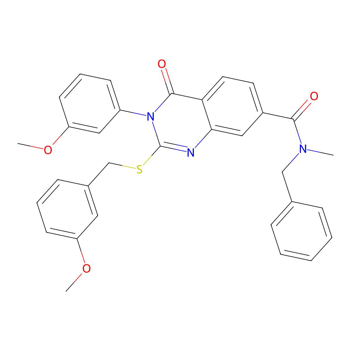 N-benzyl-2-((3-methoxybenzyl)thio)-3-(3-methoxyphenyl)-N-methyl-4-oxo-3,4-dihydroquinazoline-7-carboxamide molecular structure, CAS 1115405-71-4