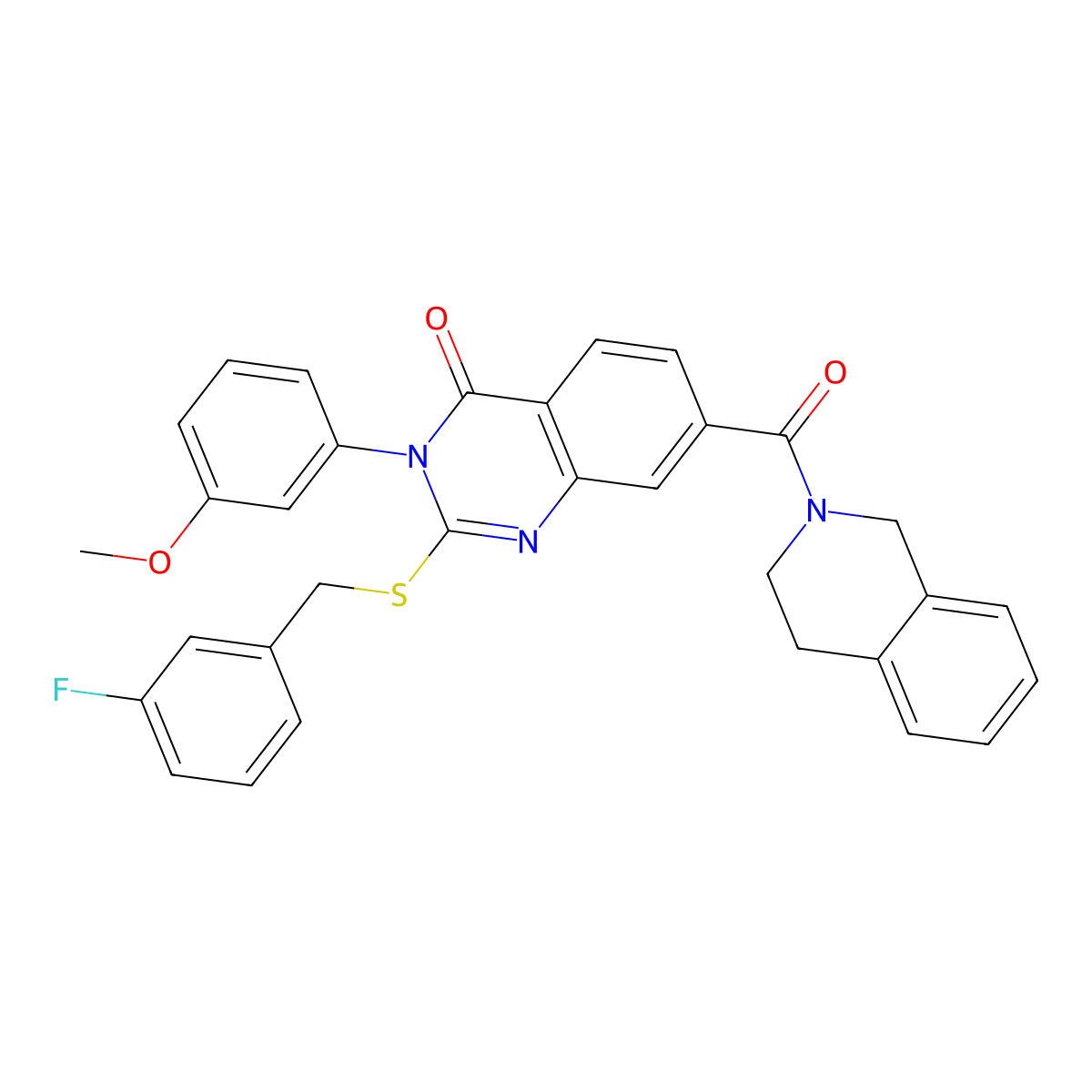 7-(3,4-dihydroisoquinolin-2(1H)-ylcarbonyl)-2-[(3-fluorobenzyl)thio]-3-(3-methoxyphenyl)quinazolin-4(3H)-one molecular structure, CAS 1115405-72-5