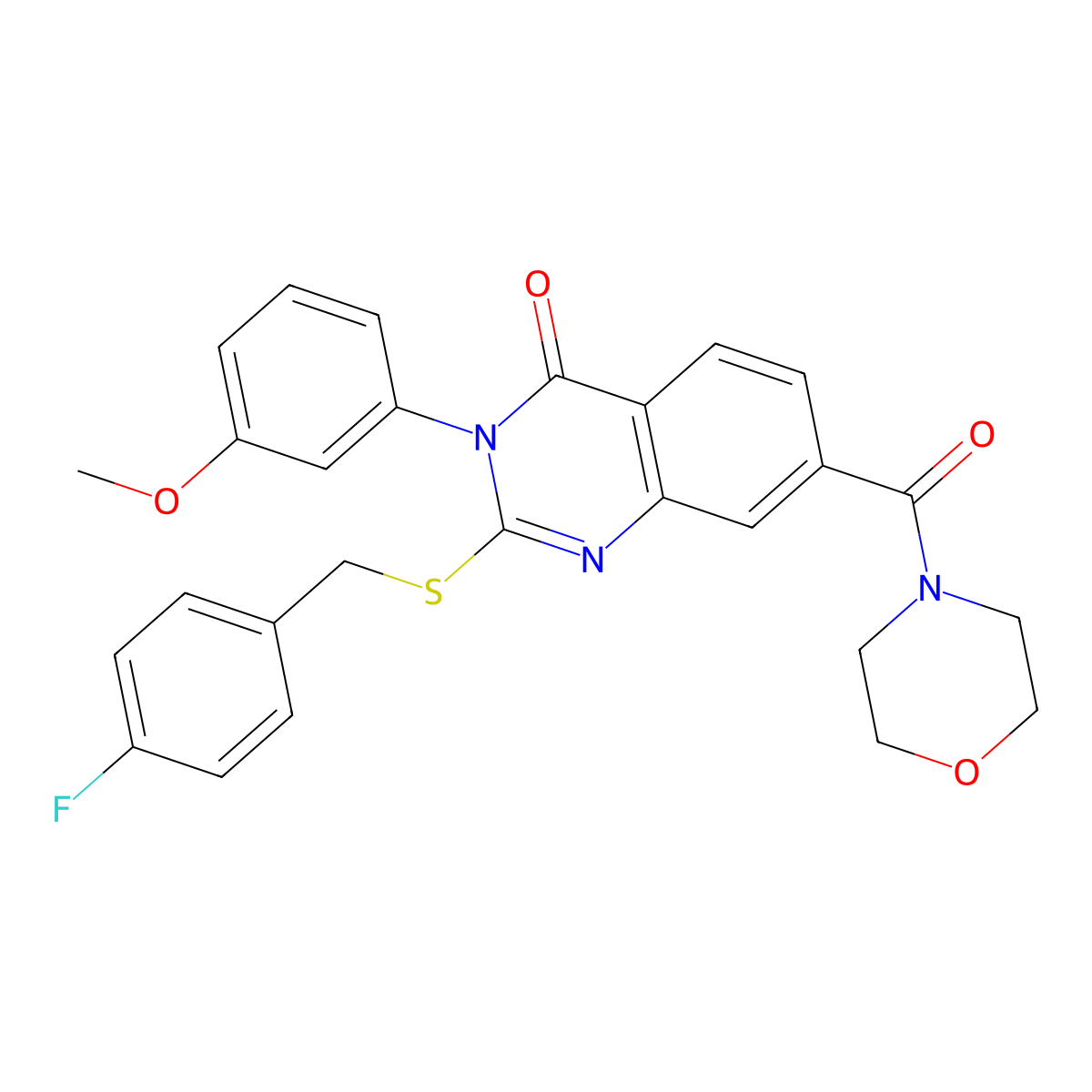 2-((4-fluorobenzyl)thio)-3-(3-methoxyphenyl)-7-(morpholine-4-carbonyl)quinazolin-4(3H)-one molecular structure, CAS 1115405-77-0