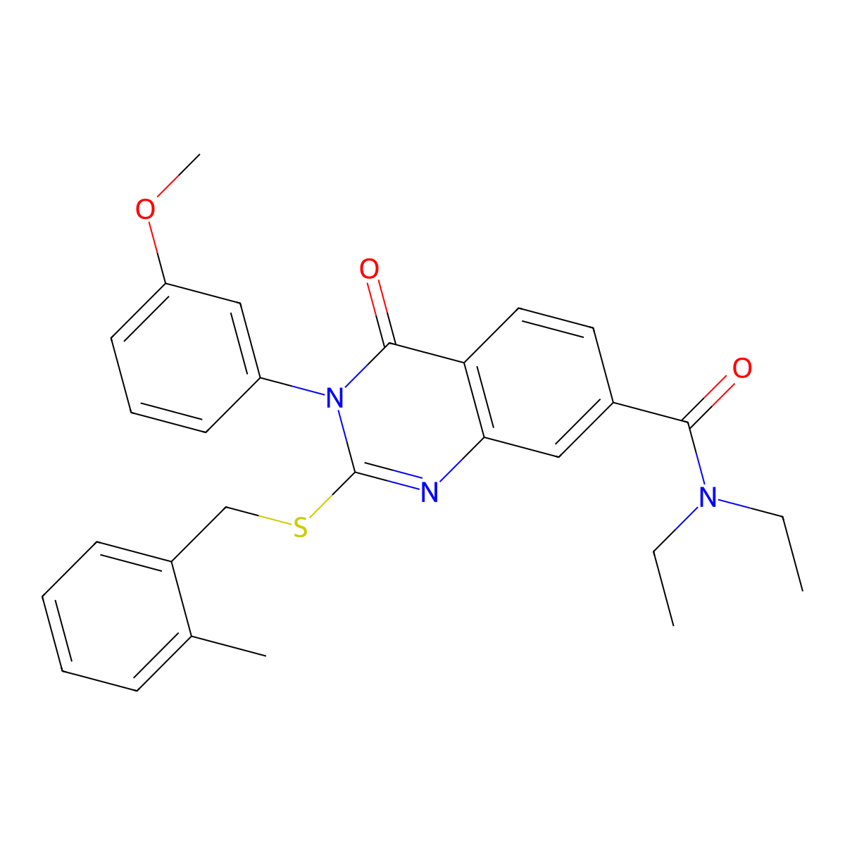 N,N-diethyl-3-(3-methoxyphenyl)-2-{[(2-methylphenyl)methyl]sulfanyl}-4-oxo-3,4-dihydroquinazoline-7-carboxamide molecular structure, CAS 1115405-79-2