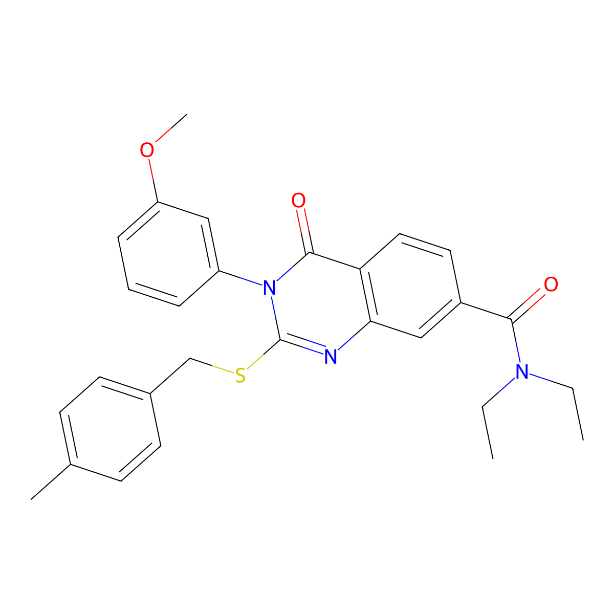 N,N-diethyl-3-(3-methoxyphenyl)-2-{[(4-methylphenyl)methyl]sulfanyl}-4-oxo-3,4-dihydroquinazoline-7-carboxamide molecular structure, CAS 1115405-81-6