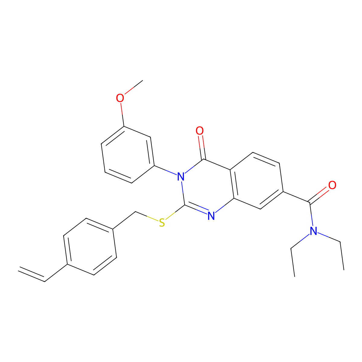 N,N-diethyl-3-(3-methoxyphenyl)-4-oxo-2-((4-vinylbenzyl)thio)-3,4-dihydroquinazoline-7-carboxamide molecular structure, CAS 1115405-82-7