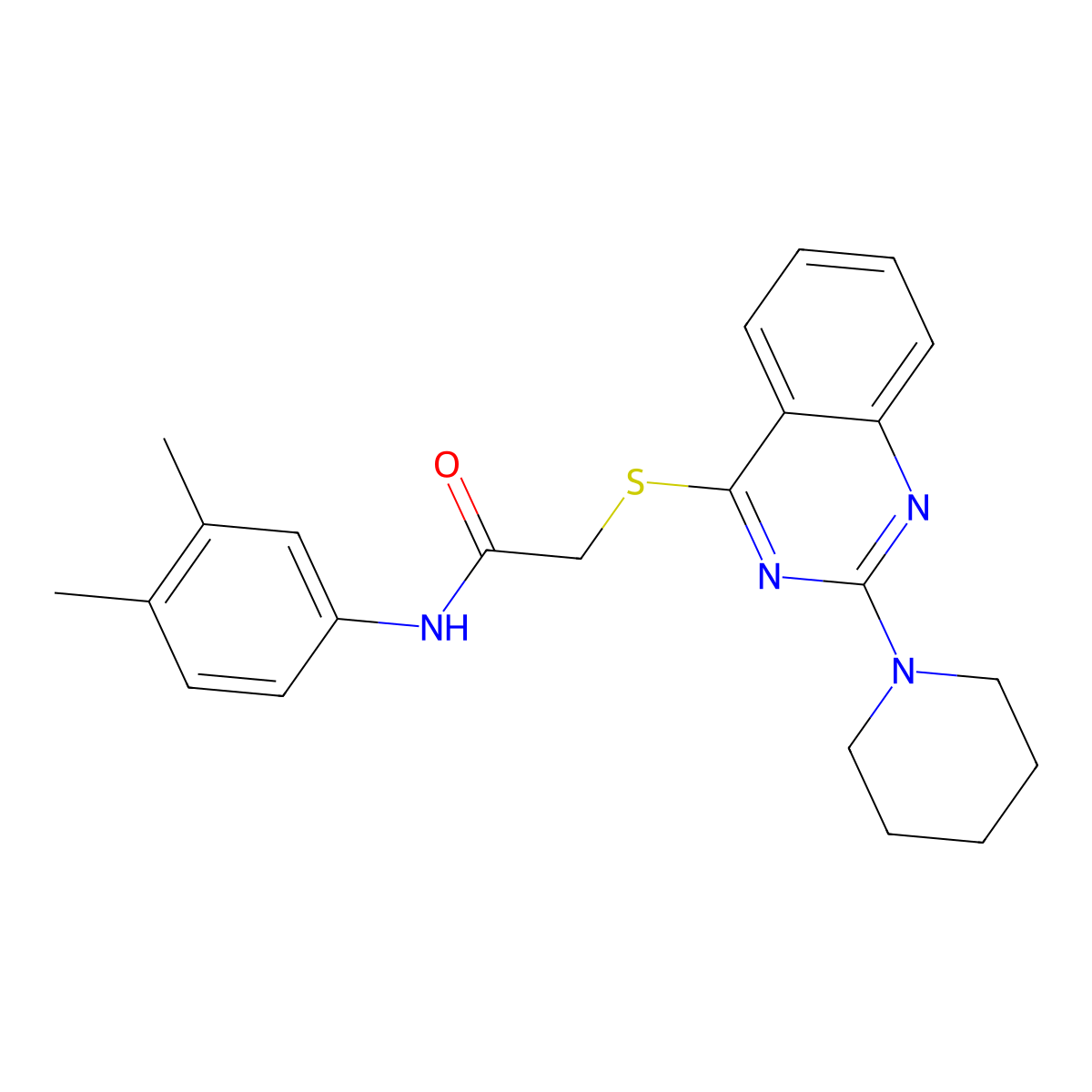 N-(3,4-dimethylphenyl)-2-{[2-(piperidin-1-yl)quinazolin-4-yl]sulfanyl}acetamide molecular structure, CAS 1115407-61-8