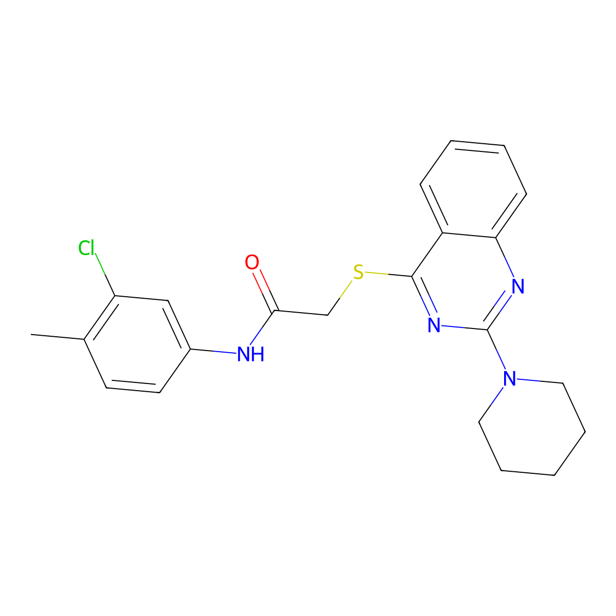 N-(3-chloro-4-methylphenyl)-2-((2-(piperidin-1-yl)quinazolin-4-yl)thio)acetamide molecular structure, CAS 1115407-62-9