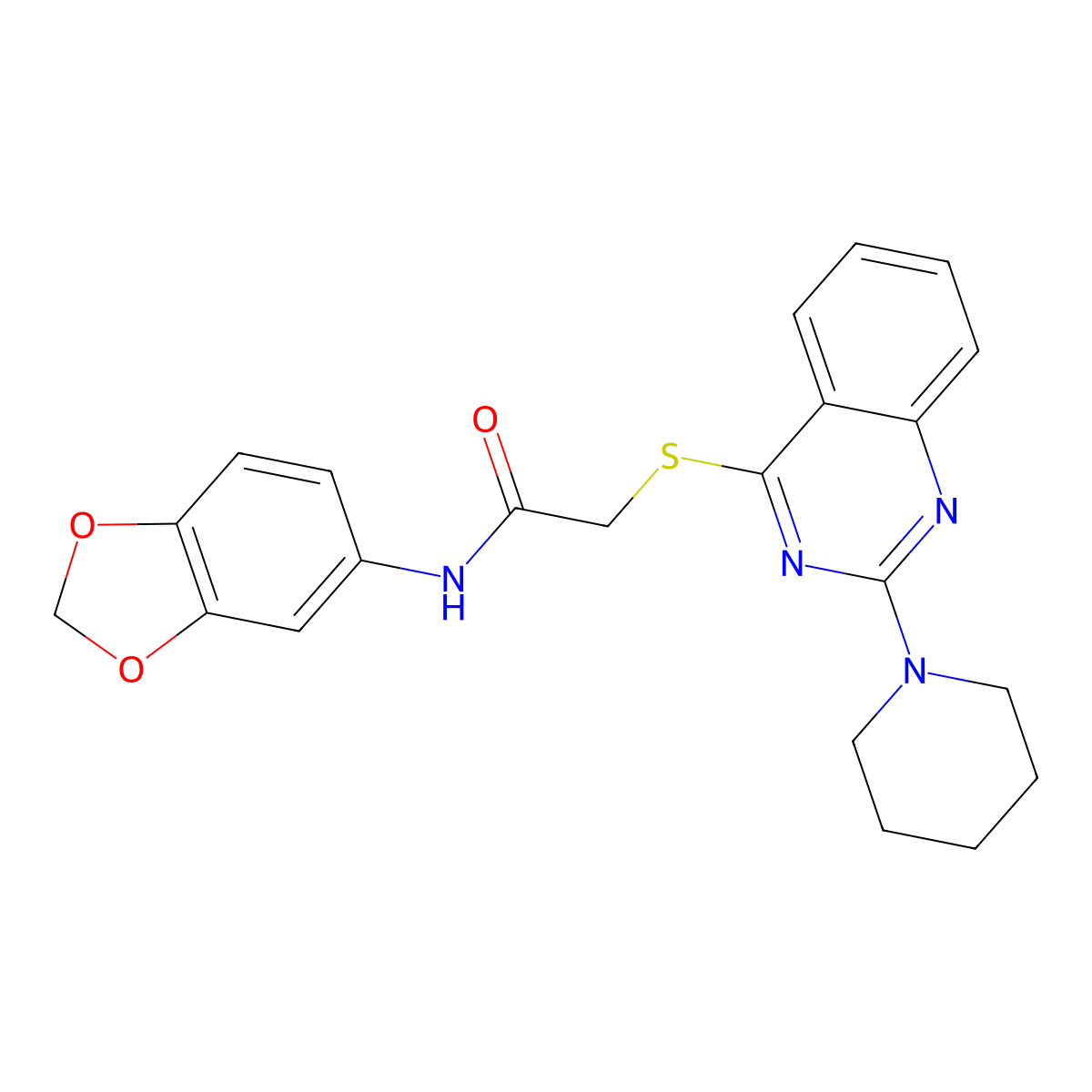 N-(2H-1,3-benzodioxol-5-yl)-2-{[2-(piperidin-1-yl)quinazolin-4-yl]sulfanyl}acetamide molecular structure, CAS 1115407-63-0