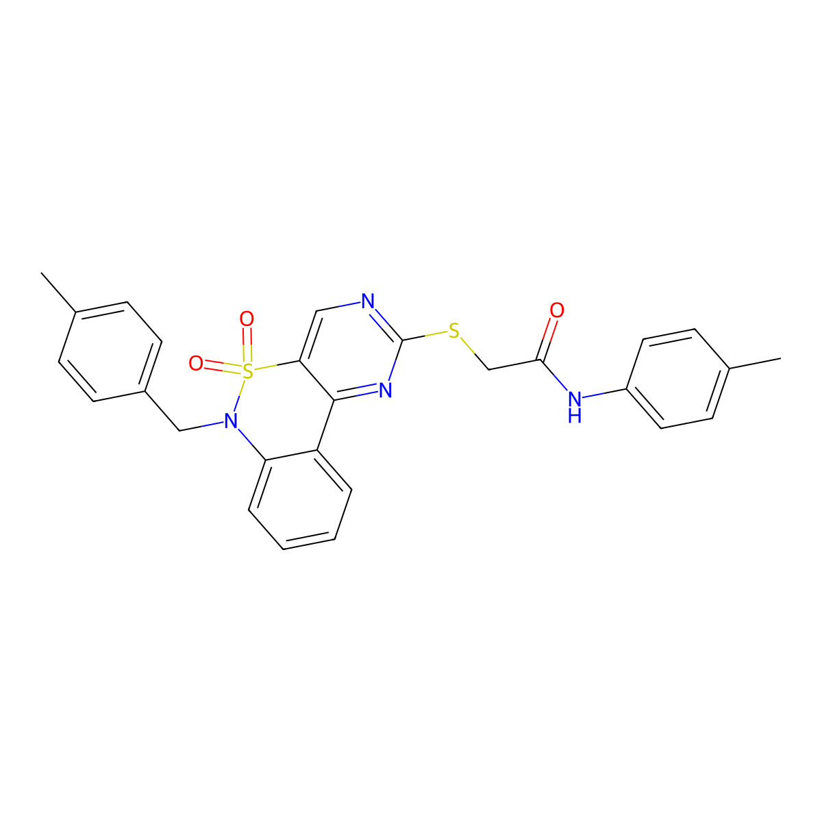 N-(4-methylphenyl)-2-({9-[(4-methylphenyl)methyl]-8,8-dioxo-8lambda6-thia-3,5,9-triazatricyclo[8.4.0.0^{2,7}]tetradeca-1(14),2(7),3,5,10,12-hexaen-4-yl}sulfanyl)acetamide molecular structure, CAS 1115408-57-5