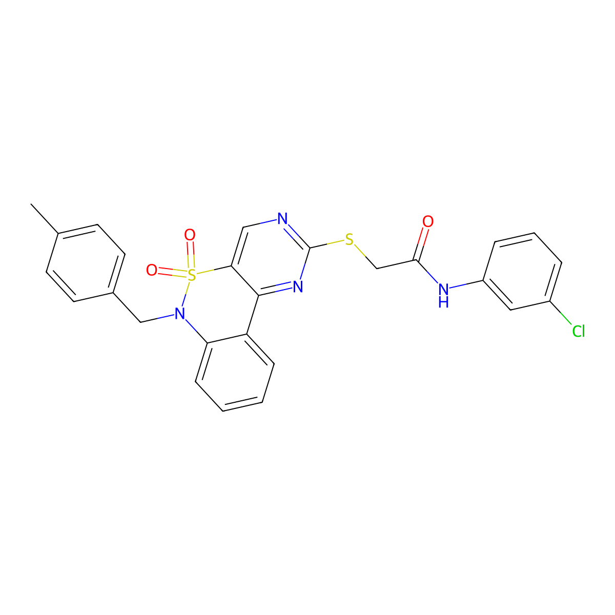 N-(3-chlorophenyl)-2-({9-[(4-methylphenyl)methyl]-8,8-dioxo-8lambda6-thia-3,5,9-triazatricyclo[8.4.0.0^{2,7}]tetradeca-1(14),2(7),3,5,10,12-hexaen-4-yl}sulfanyl)acetamide molecular structure, CAS 1115408-58-6