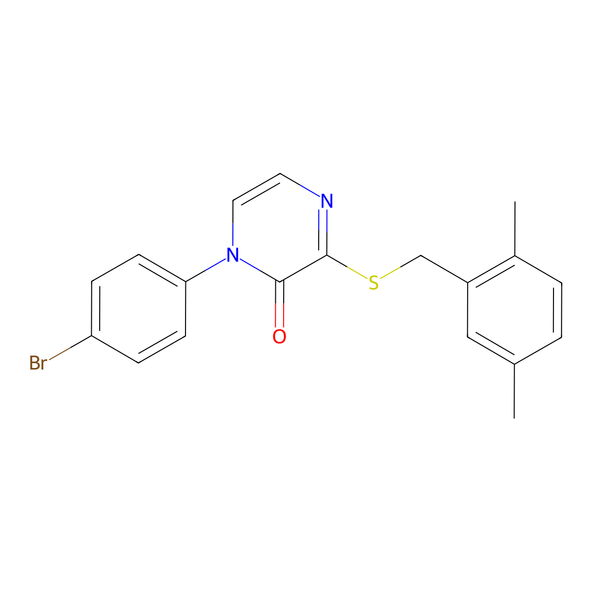 1-(4-bromophenyl)-3-((2,5-dimethylbenzyl)thio)pyrazin-2(1H)-one molecular structure, CAS 1115409-18-1