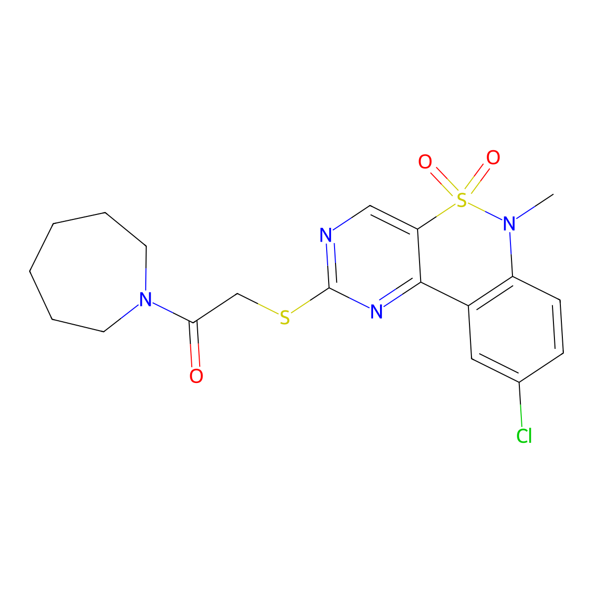 4-{[2-(Azepan-1-yl)-2-oxoethyl]sulfanyl}-13-chloro-9-methyl-8lambda6-thia-3,5,9-triazatricyclo[8.4.0.0^{2,7}]tetradeca-1(14),2(7),3,5,10,12-hexaene-8,8-dione molecular structure, CAS 1115413-82-5