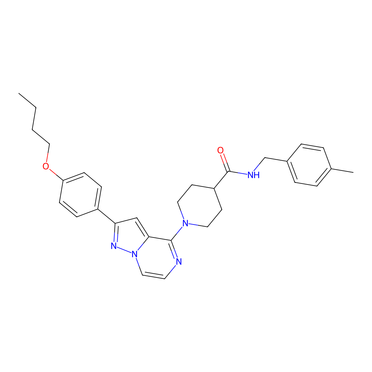 1-[2-(4-butoxyphenyl)pyrazolo[1,5-a]pyrazin-4-yl]-N-[(4-methylphenyl)methyl]piperidine-4-carboxamide molecular structure, CAS 1115420-50-2