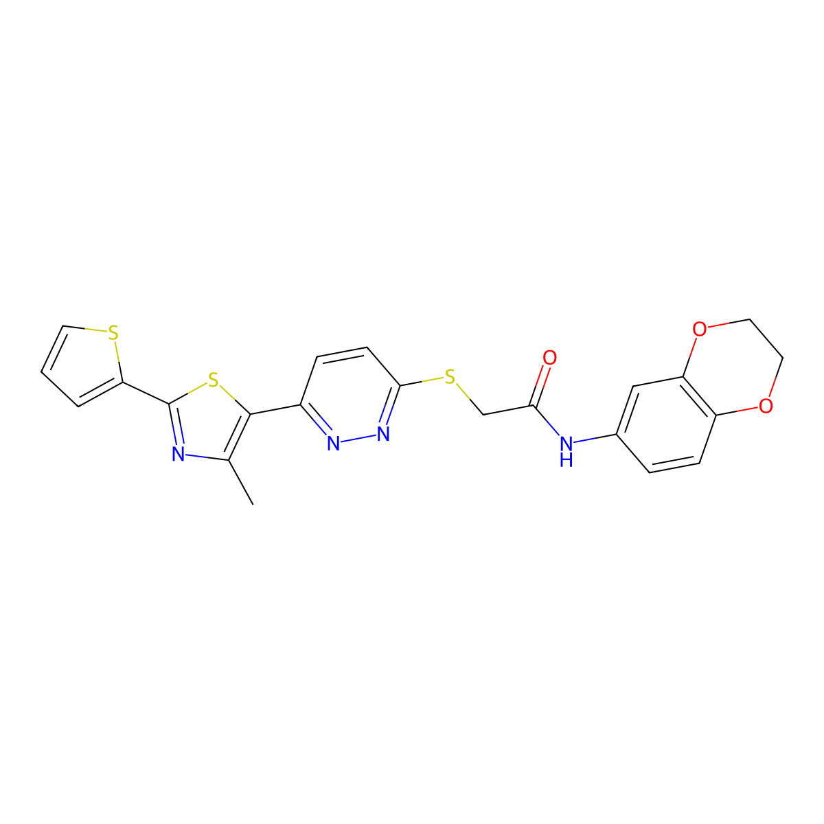 N-(2,3-dihydrobenzo[b][1,4]dioxin-6-yl)-2-((6-(4-methyl-2-(thiophen-2-yl)thiazol-5-yl)pyridazin-3-yl)thio)acetamide molecular structure, CAS 1115428-64-2