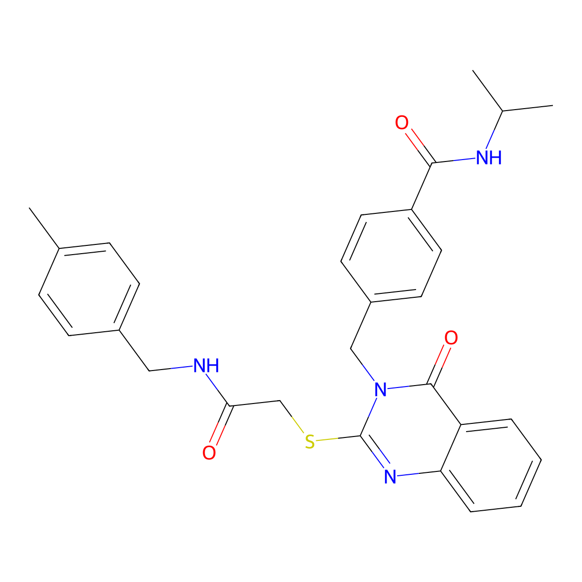 N-isopropyl-4-((2-((2-((4-methylbenzyl)amino)-2-oxoethyl)thio)-4-oxoquinazolin-3(4H)-yl)methyl)benzamide molecular structure, CAS 1115433-34-5