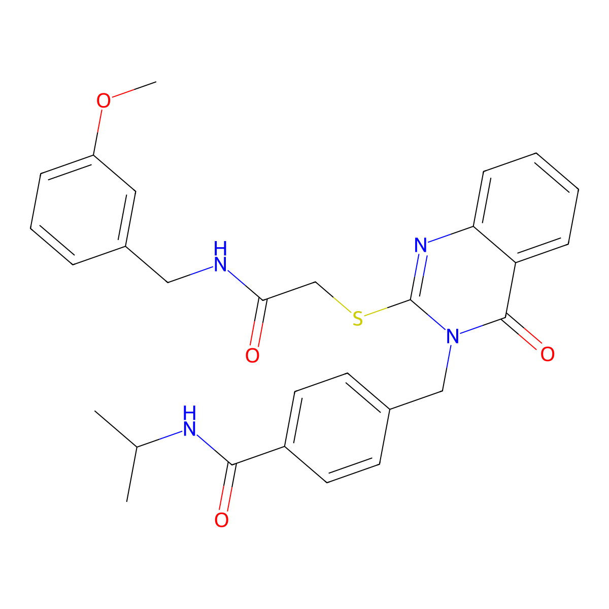 N-isopropyl-4-((2-((2-((3-methoxybenzyl)amino)-2-oxoethyl)thio)-4-oxoquinazolin-3(4H)-yl)methyl)benzamide molecular structure, CAS 1115433-48-1