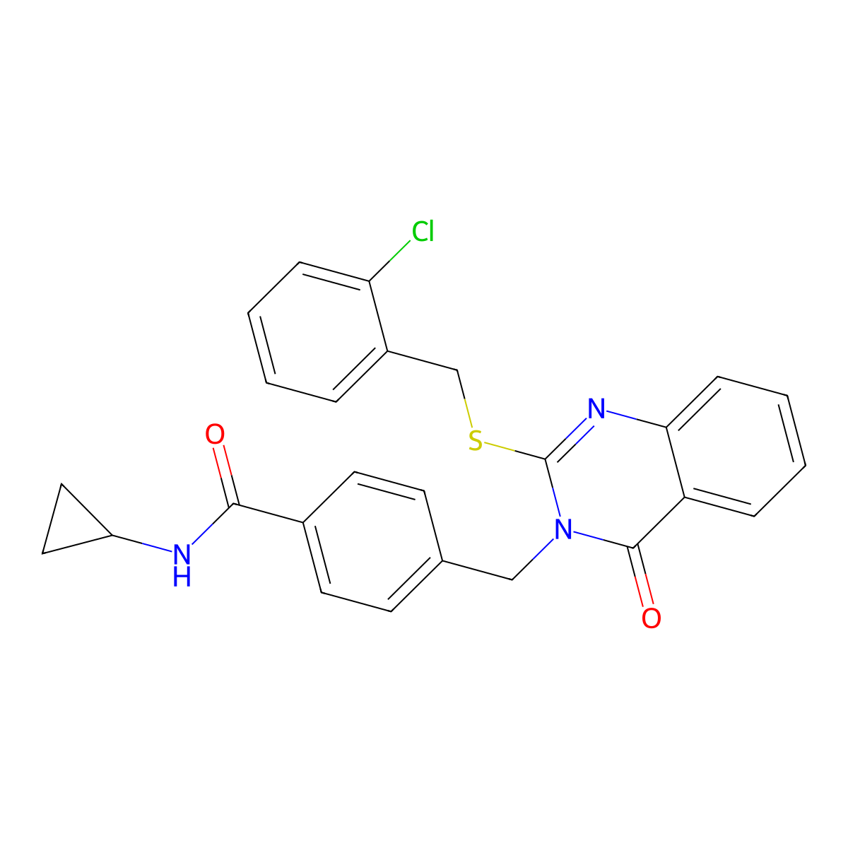 4-((2-((2-chlorobenzyl)thio)-4-oxoquinazolin-3(4H)-yl)methyl)-N-cyclopropylbenzamide molecular structure, CAS 1115433-50-5
