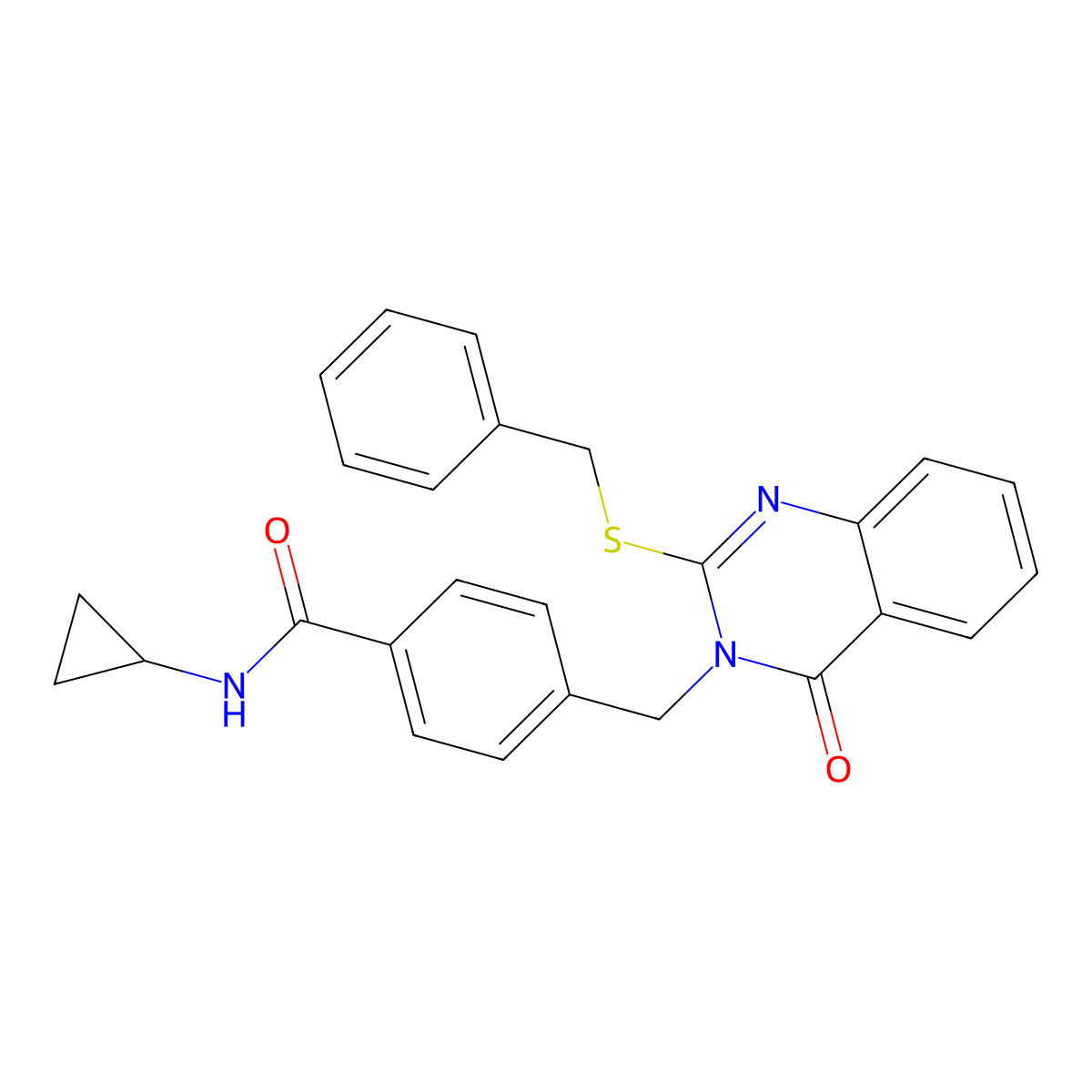 4-((2-(benzylthio)-4-oxoquinazolin-3(4H)-yl)methyl)-N-cyclopropylbenzamide molecular structure, CAS 1115433-67-4